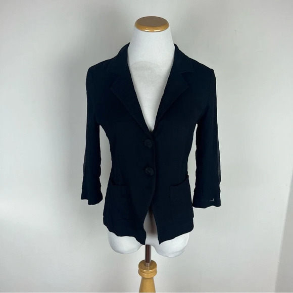 Eileen Fisher 100% Silk Black Button Front Blazer Jacket Size XS - Picture 1 of 5